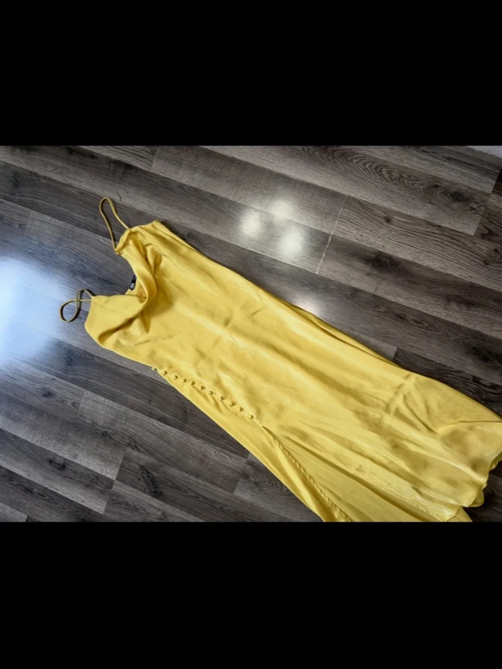 Zara Yellow Satin Midi Slip Dress with Side Button Detail - Picture 2 of 2